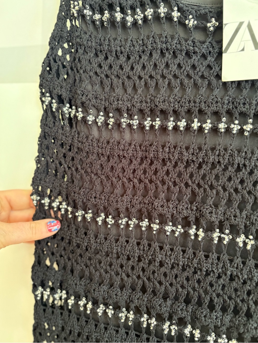Zara Black Beading Crochet Maxi Dress Small - Picture 10 of 11